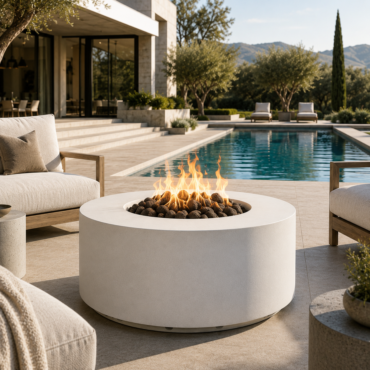 ARCHPOT 72" Manhattan Cylinder White Fire Pit - Natural Gas