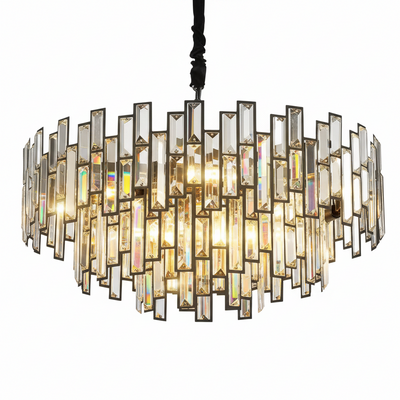 24 In. Modern Chandelier 10-Light 3-Tier Black round K9 Crystal Chandelier for Dining Room, Living Room Entryway & Foyer