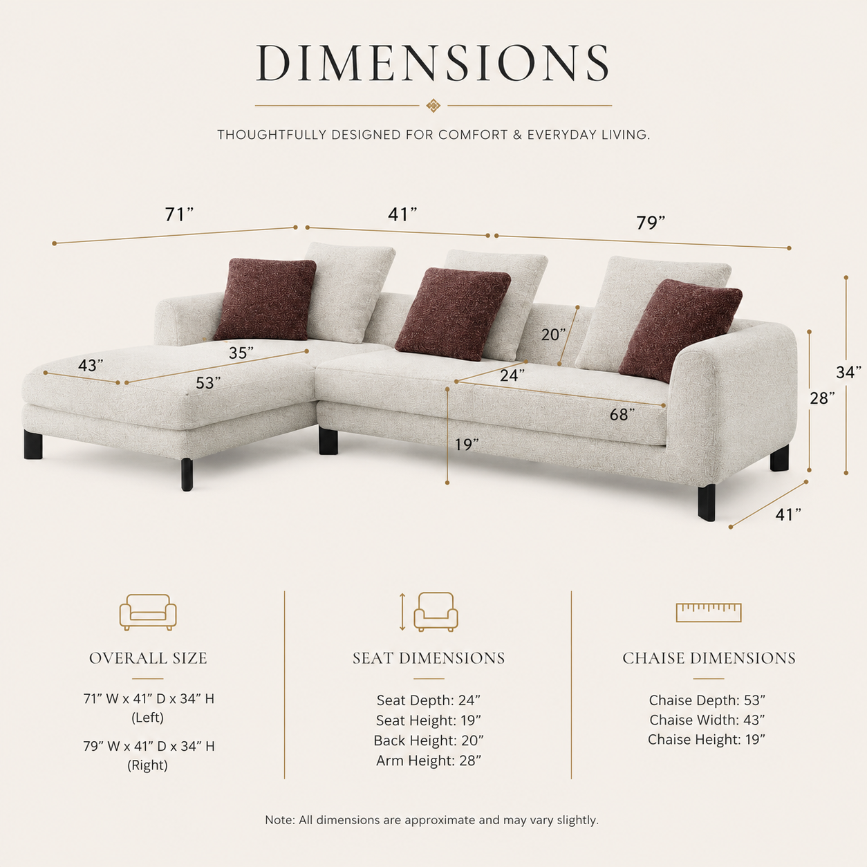 Mardi Sectional Sofa with 6 Pillows