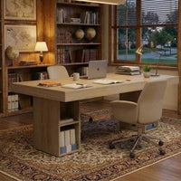 71” Executive Desk with Cabinet Storage, Farmhouse Home Office Desk, Wooden Computer Desk with Extra Thickened Tabletop & Metal Frame, for Work Study Writing, Oak