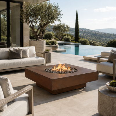 ARCHPOT 54" Midway Square Burnt Terra Cotta Fire Pit – Propane or Natural Gas