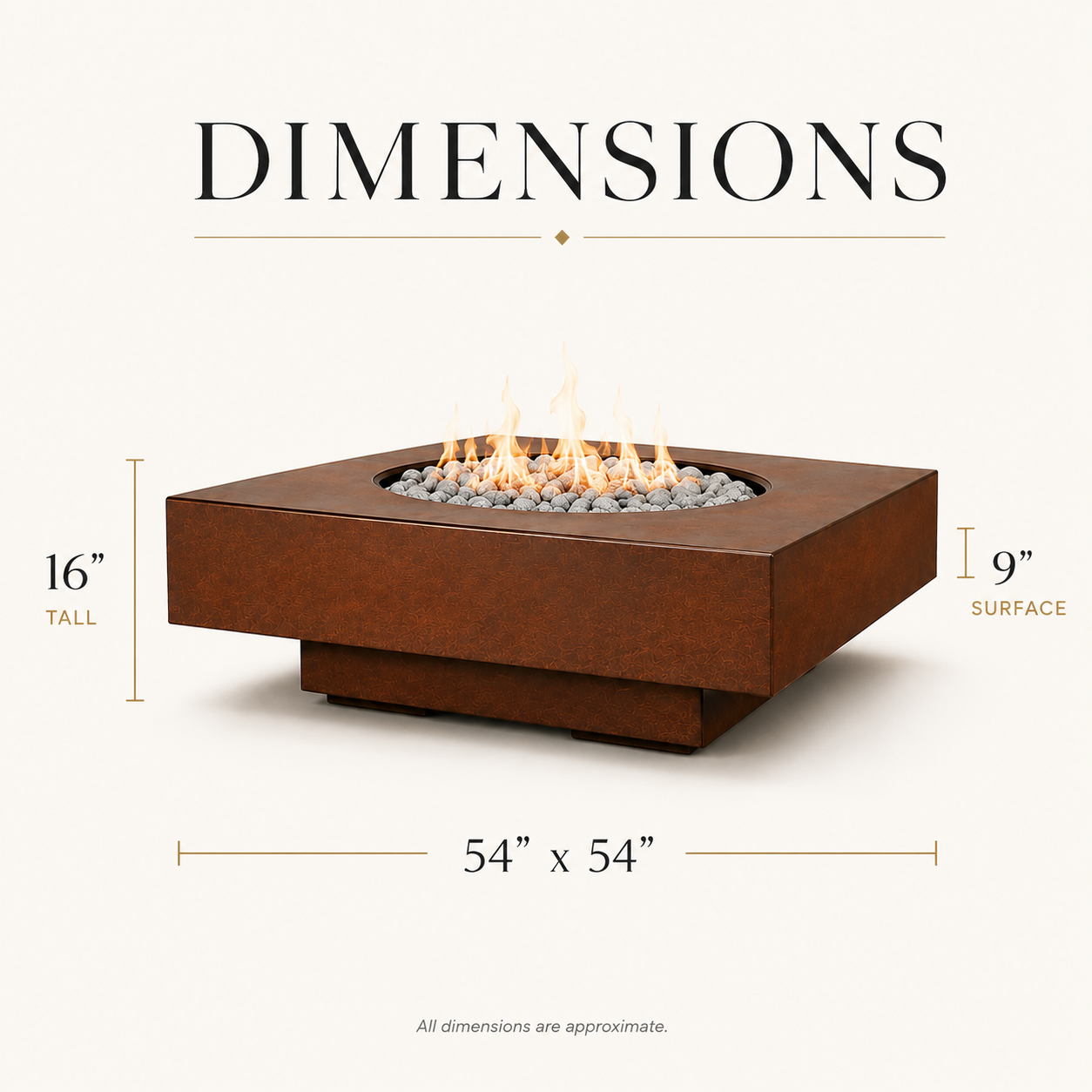 ARCHPOT 54" Midway Square Burnt Terra Cotta Fire Pit - Natural Gas