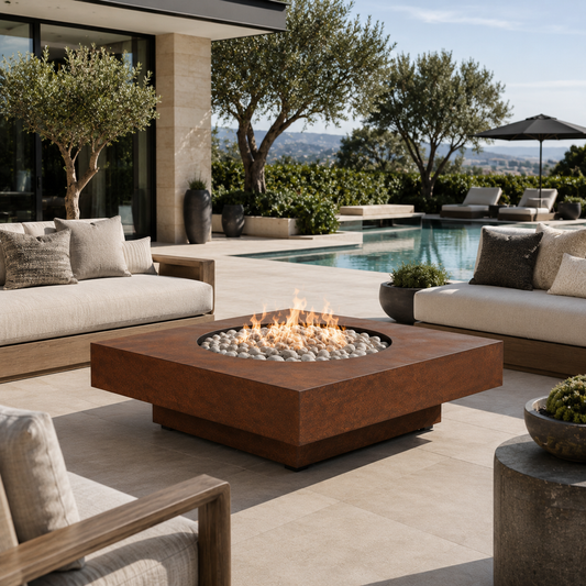 ARCHPOT 54" Midway Square Burnt Terra Cotta Fire Pit - Propane or Natural Gas