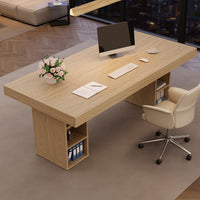 71” Executive Desk with Cabinet Storage, Farmhouse Home Office Desk, Wooden Computer Desk with Extra Thickened Tabletop & Metal Frame, for Work Study Writing, Oak