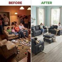 3 Piece Living Room Furniture Sets,L Shaped Sectional Sofa Set with Storage Ottoman,Modern Linen Fabric Couch for Apartment,Dark Gray — Before & After