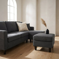3 Piece Living Room Furniture Sets,L Shaped Sectional Sofa Set with Storage Ottoman,Modern Linen Fabric Couch for Apartment,Dark Gray — Studio Shot