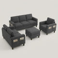 Sectional Sofa Set Built for Modern Apartments, L-Shaped Design, Storage Ottoman, Linen Fabric