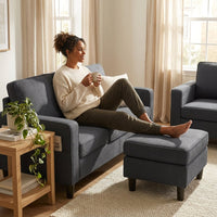 3 Piece Living Room Furniture Sets,L Shaped Sectional Sofa Set with Storage Ottoman,Modern Linen Fabric Couch for Apartment,Dark Gray — Lifestyle