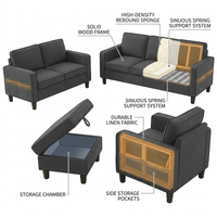 3 Piece Living Room Furniture Sets,L Shaped Sectional Sofa Set with Storage Ottoman,Modern Linen Fabric Couch for Apartment,Dark Gray — How It Works
