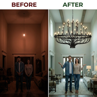 48 Light Large Black Candle Style Wagon Wheel Farmhouse Traditional Chandelier for High Ceilings Foyer Dining Room — Before & After