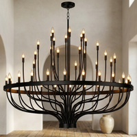 48 Light Large Black Candle Style Wagon Wheel Farmhouse Traditional Chandelier for High Ceilings Foyer Dining Room — Studio Shot