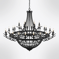 Farmhouse Chandelier Designed for High Ceiling Drama, 48 Candle Lights, Black Wagon Wheel, Traditional Style