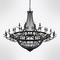 48 Light Large Black Candle Style Wagon Wheel Farmhouse Traditional Chandelier for High Ceilings Foyer Dining Room — Studio Shot
