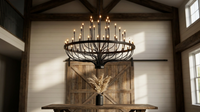 48 Light Large Black Candle Style Wagon Wheel Farmhouse Traditional Chandelier for High Ceilings Foyer Dining Room — Lifestyle