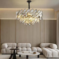 24 In. Modern Chandelier 10-Light 3-Tier Black round K9 Crystal Chandelier for Dining Room, Living Room Entryway & Foyer