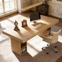 71” Executive Desk with Cabinet Storage, Farmhouse Home Office Desk, Wooden Computer Desk with Extra Thickened Tabletop & Metal Frame, for Work Study Writing, Oak
