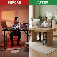 71” Executive Desk with Cabinet Storage, Farmhouse Home Office Desk, Wooden Computer Desk with Extra Thickened Tabletop & Metal Frame, for Work Study Writing, Oak — Before & After