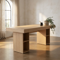 71” Executive Desk with Cabinet Storage, Farmhouse Home Office Desk, Wooden Computer Desk with Extra Thickened Tabletop & Metal Frame, for Work Study Writing, Oak — Studio Shot