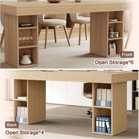 71” Executive Desk with Cabinet Storage, Farmhouse Home Office Desk, Wooden Computer Desk with Extra Thickened Tabletop & Metal Frame, for Work Study Writing, Oak