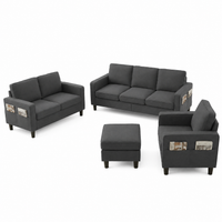 Sectional Sofa Set Built for Modern Apartments, L-Shaped Design, Storage Ottoman, Linen Fabric