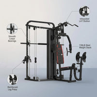 Home Gym Smith Machine with 138LB Weight Stack, Leg Press & LAT Station for Full Body Workouts — infographic