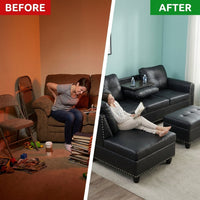 L Shaped Couch Modern Sectional Sofa with Left Chaise & Ottoman Tufted Modular Sofa Couch Set for Living Room, Black — Before & After