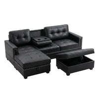 L Shaped Couch Modern Sectional Sofa with Left Chaise & Ottoman Tufted Modular Sofa Couch Set for Living Room, Black — Studio Shot