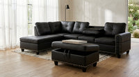 L Shaped Couch Modern Sectional Sofa with Left Chaise & Ottoman Tufted Modular Sofa Couch Set for Living Room, Black — Lifestyle