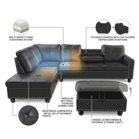 L Shaped Couch Modern Sectional Sofa with Left Chaise & Ottoman Tufted Modular Sofa Couch Set for Living Room, Black — How It Works