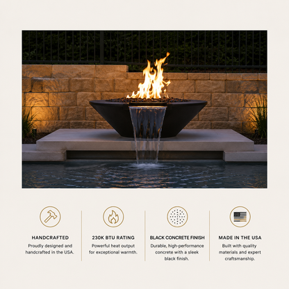 ARCHPOT 60" Round Black Geo Fire & Water Bowl - Natural Gas