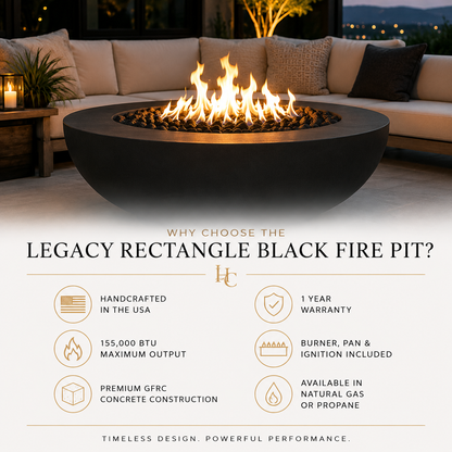ARCHPOT 72" Legacy Rectangle Black Fire Pit- Propane