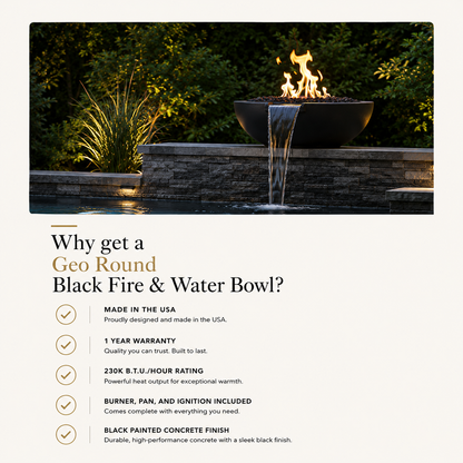 ARCHPOT 60" Round Black Geo Fire & Water Bowl - Natural Gas