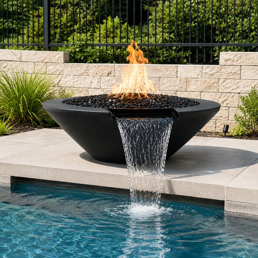 ARCHPOT 60" Round Black Geo Fire & Water Bowl - Natural Gas