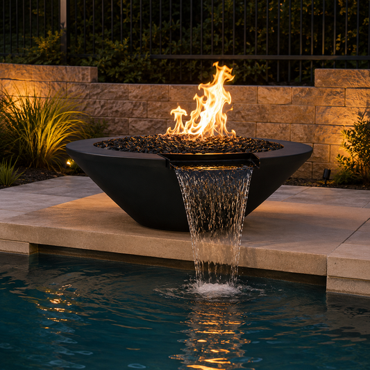 ARCHPOT 60" Round Black Geo Fire & Water Bowl - Natural Gas