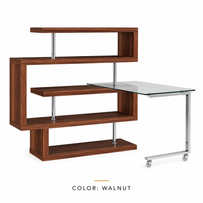 Buck II Writing Desk with Bookshelf – Walnut High Gloss