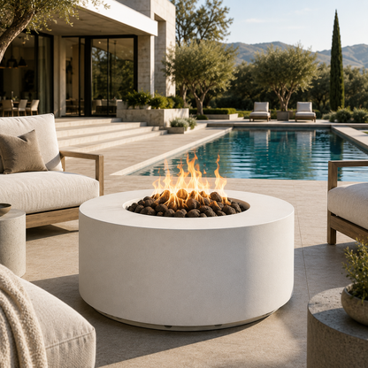 ARCHPOT 72" Manhattan Cylinder White Fire Pit - Natural Gas