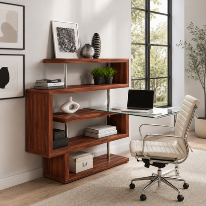 Buck II Writing Desk with Bookshelf – Walnut High Gloss