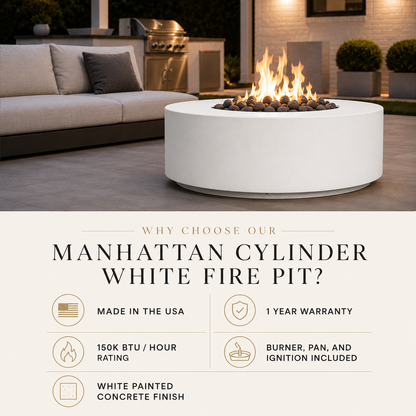 ARCHPOT 72" Manhattan Cylinder White Fire Pit - Natural Gas