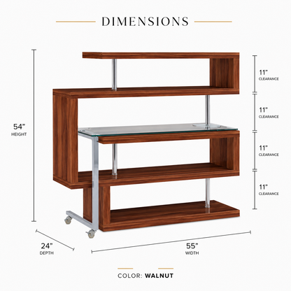 Buck II Writing Desk with Bookshelf – Walnut High Gloss