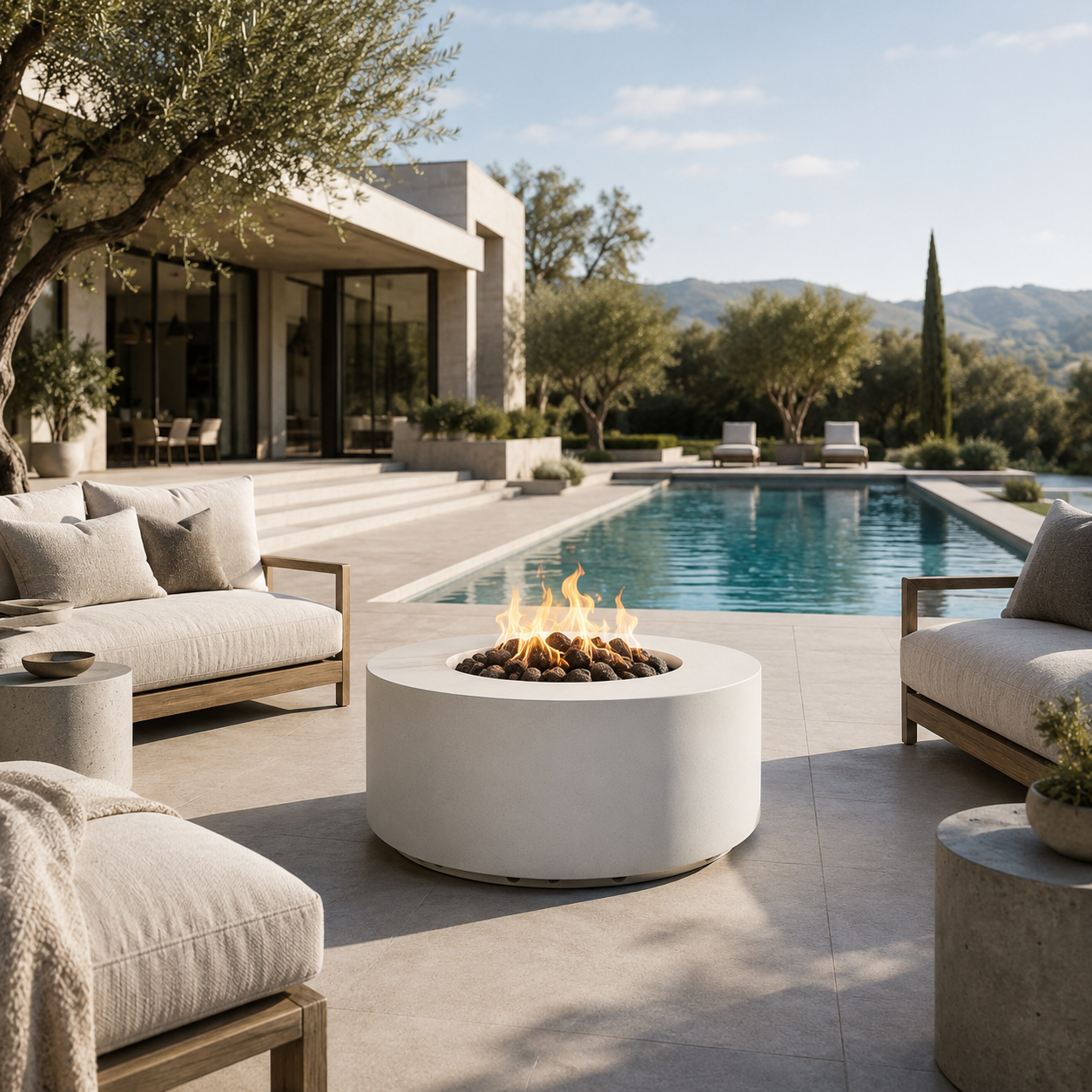 ARCHPOT 72" Manhattan Cylinder White Fire Pit - Natural Gas