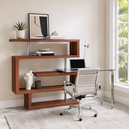 Buck II Writing Desk with Bookshelf – Walnut High Gloss