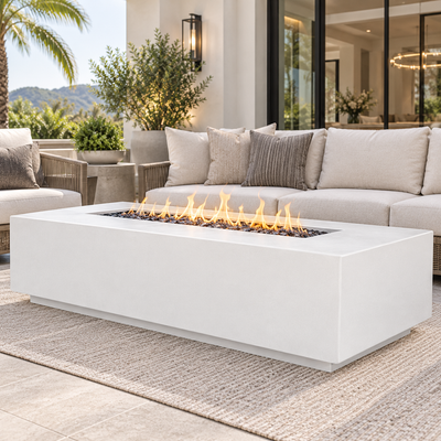 ARCHPOT 56" Manhattan Rectangle Low White Fire Pit - Propane or Natural Gas