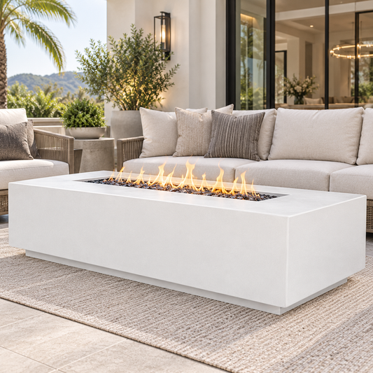 ARCHPOT 56" Manhattan Rectangle Low White Fire Pit - Propane or Natural Gas