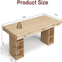 71” Executive Desk with Cabinet Storage, Farmhouse Home Office Desk, Wooden Computer Desk with Extra Thickened Tabletop & Metal Frame, for Work Study Writing, Oak