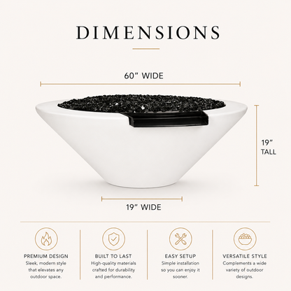 ARCHPOT 60" Round White Geo Fire & Water Bowl - Natural Gas