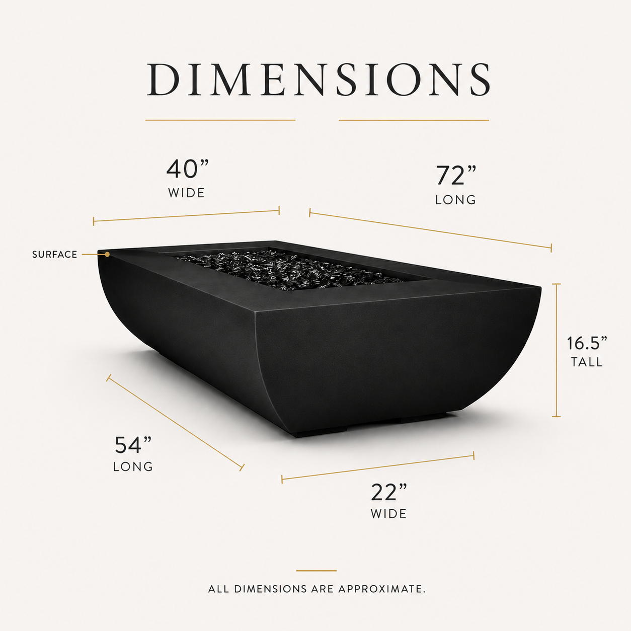 ARCHPOT 72" Legacy Rectangle Black Fire Pit- Propane