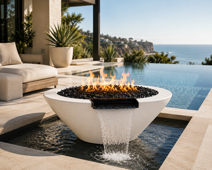 ARCHPOT 60" Round White Geo Fire & Water Bowl - Natural Gas