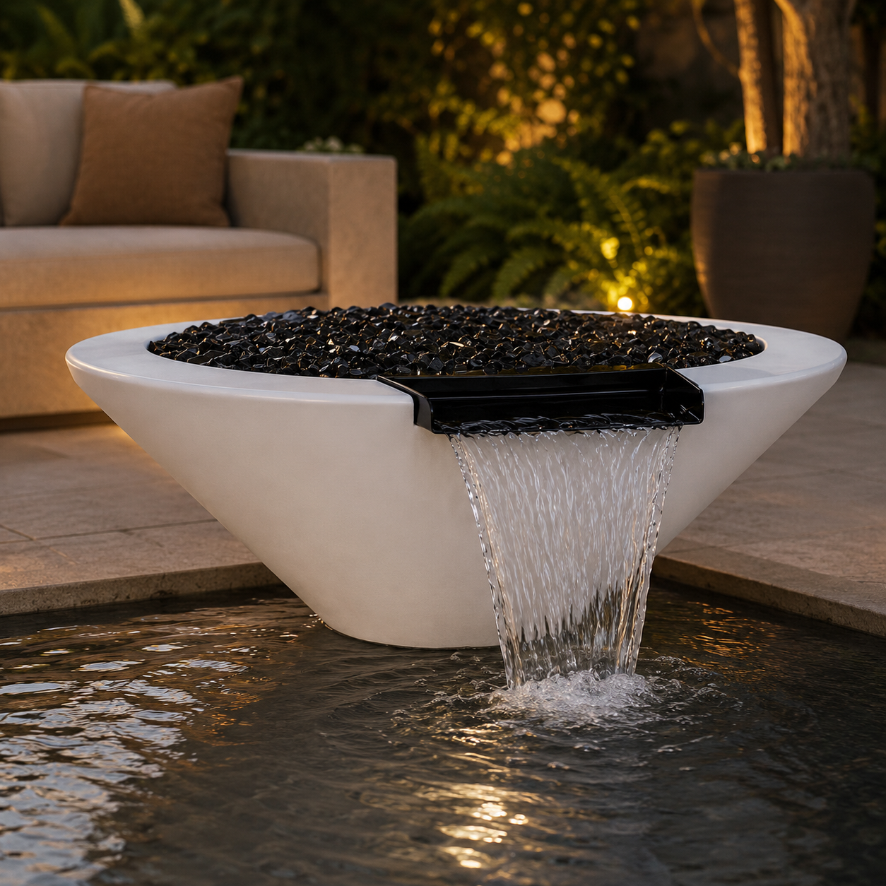 ARCHPOT 60" Round White Geo Fire & Water Bowl - Natural Gas
