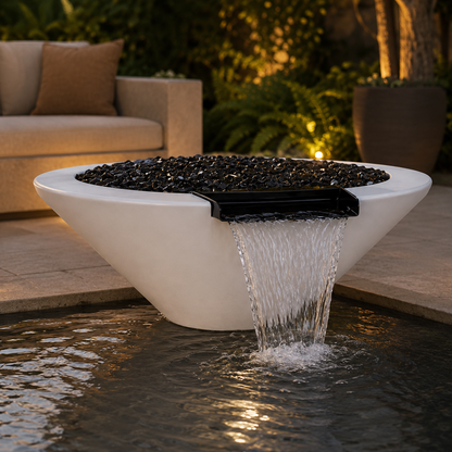 ARCHPOT 60" Round White Geo Fire & Water Bowl - Natural Gas
