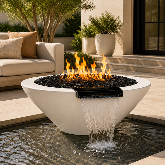 ARCHPOT 60" Round White Geo Fire & Water Bowl - Natural Gas